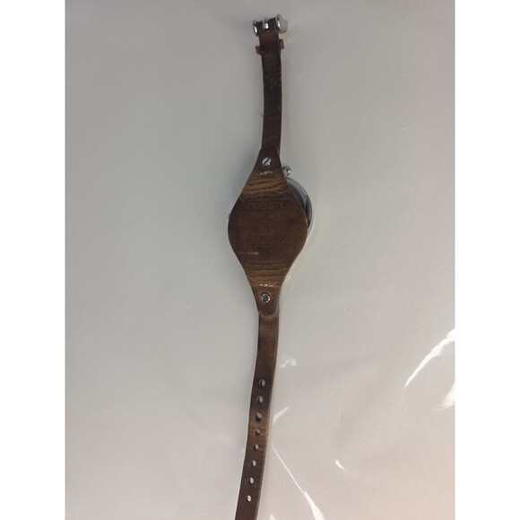 Fossil 32mm Silver Case White Dial On Branded Brown Bund Strap - Picture 4 of 8